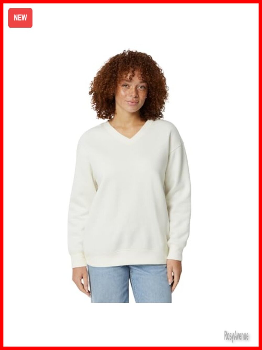 Oversized V-Neck Fleece Pullover Sweatshirt Cotton Blend Long Sleeve
